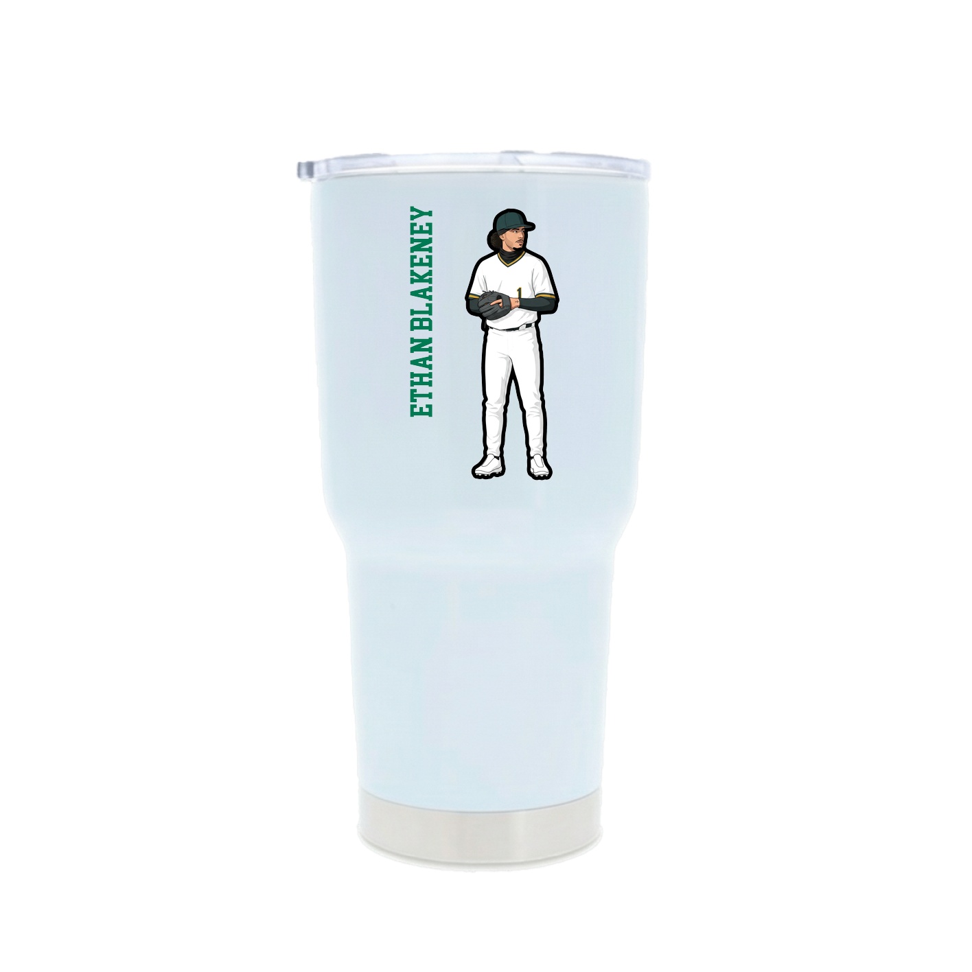 30oz Stainless Steel Tumbler — Name Vertical in White