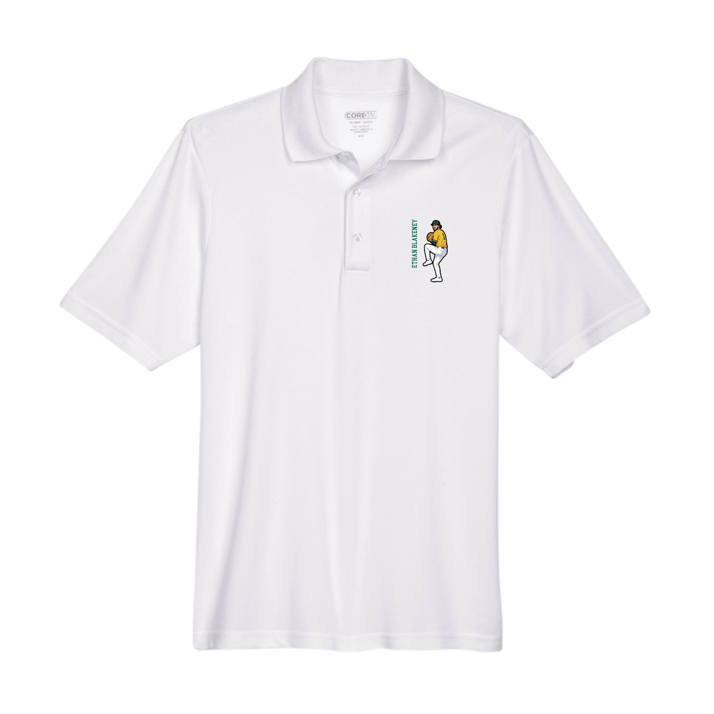 Performance Polo — Name Vertical in White