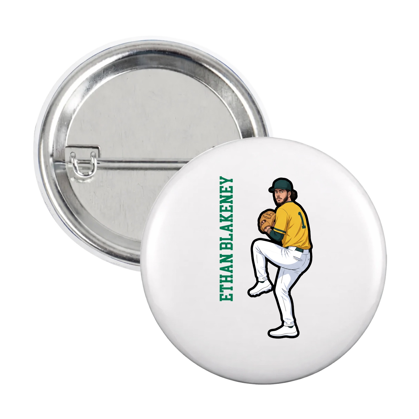 Game Day Button — Name Vertical in White