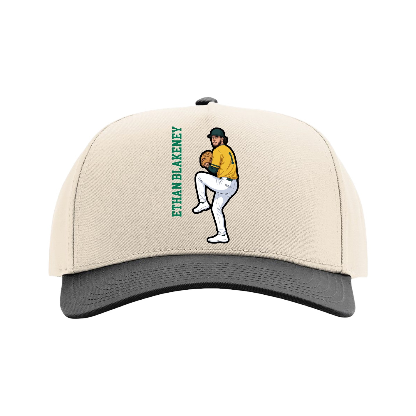 Full Fabric Five-Panel Champ Cap — Name Vertical in Cream/Black