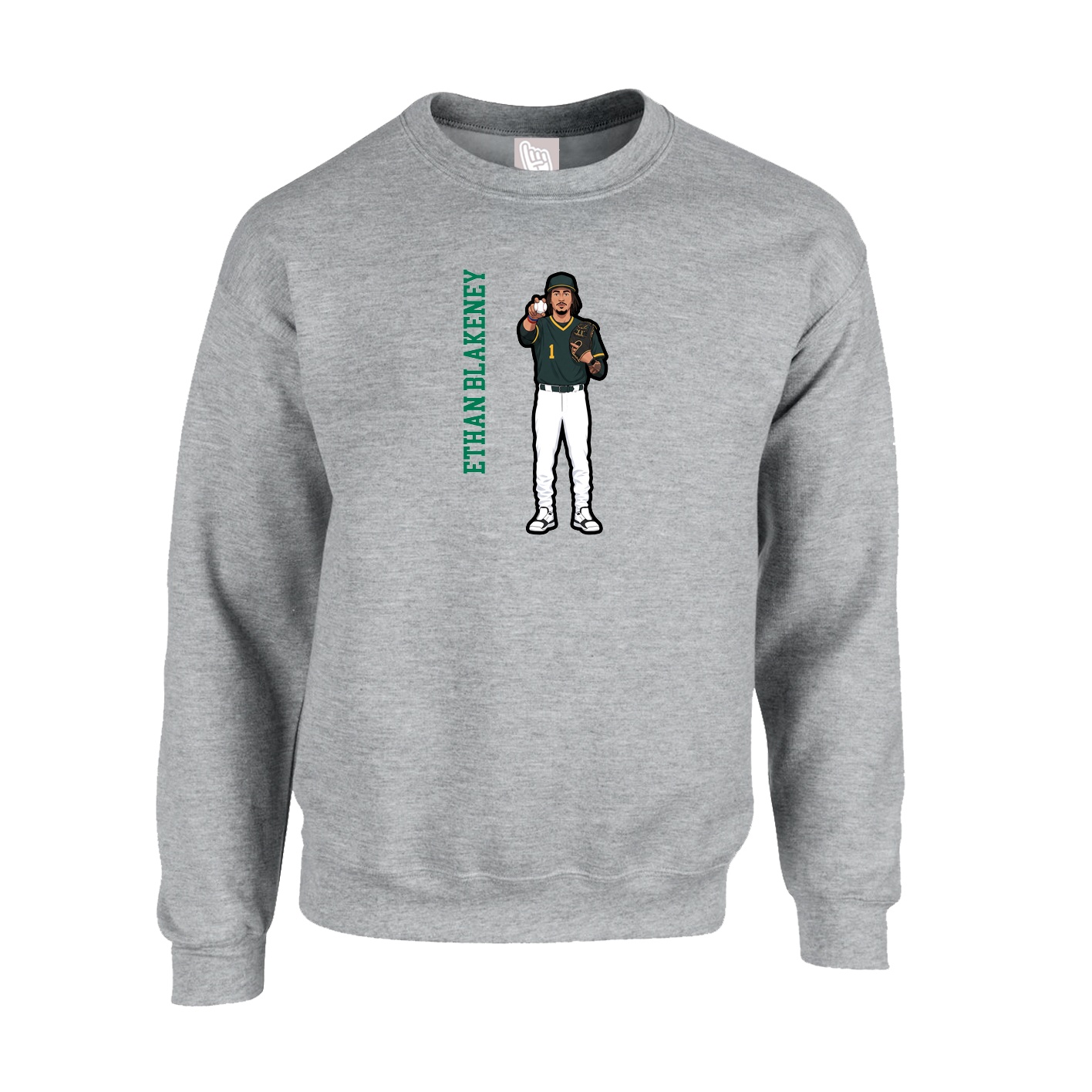 Fleece Crew — Name Vertical in Grey