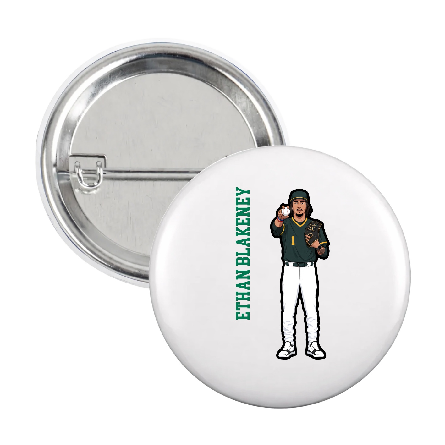 Game Day Button — Name Vertical in White