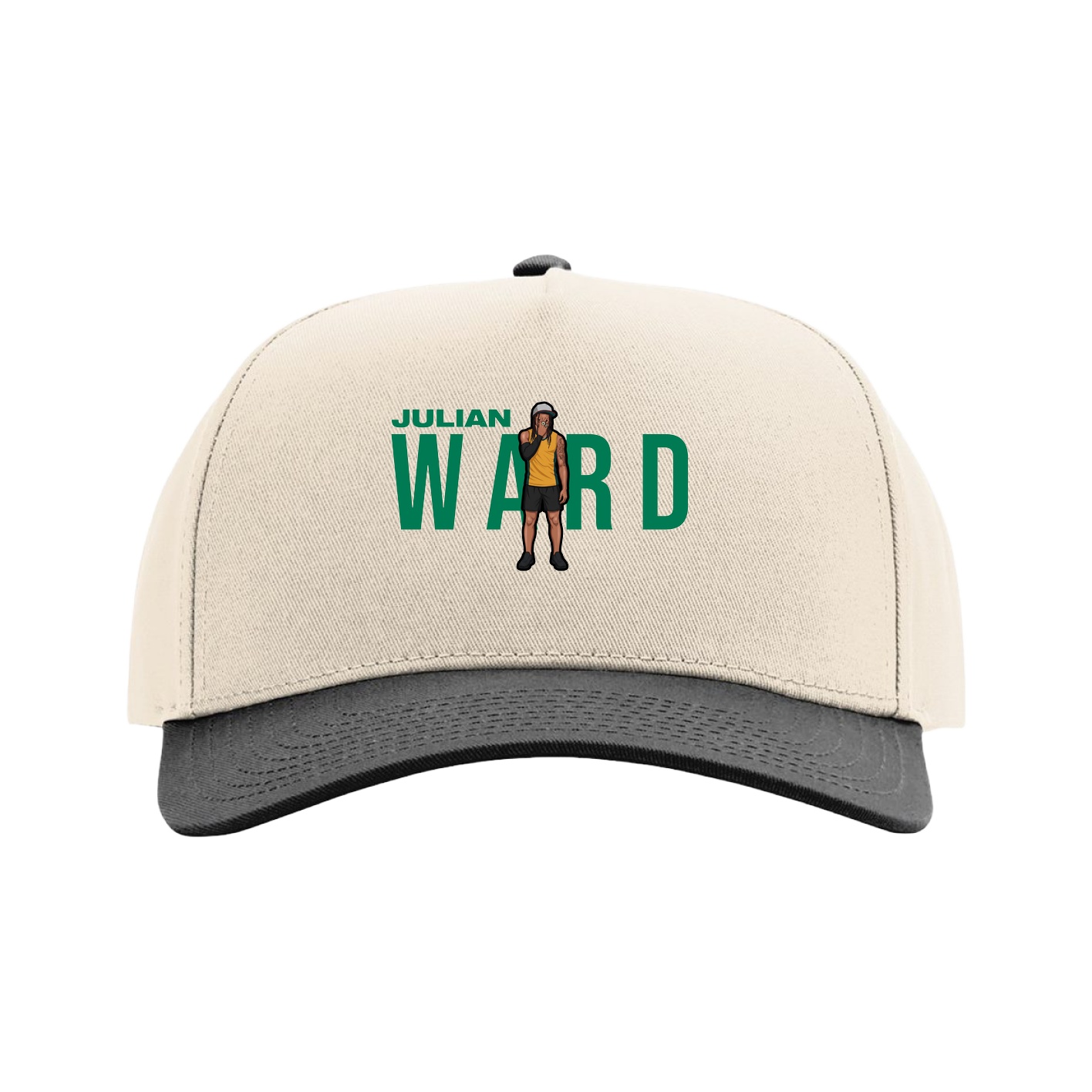 Full Fabric Five-Panel Champ Cap — Player Name in Cream/Black