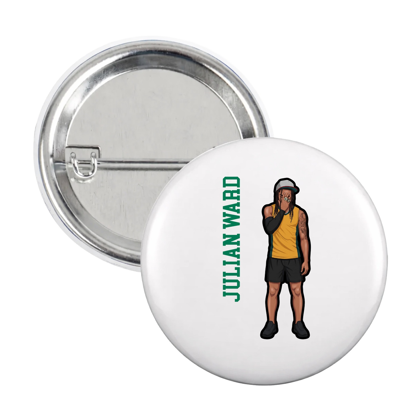 Game Day Button — Name Vertical in White