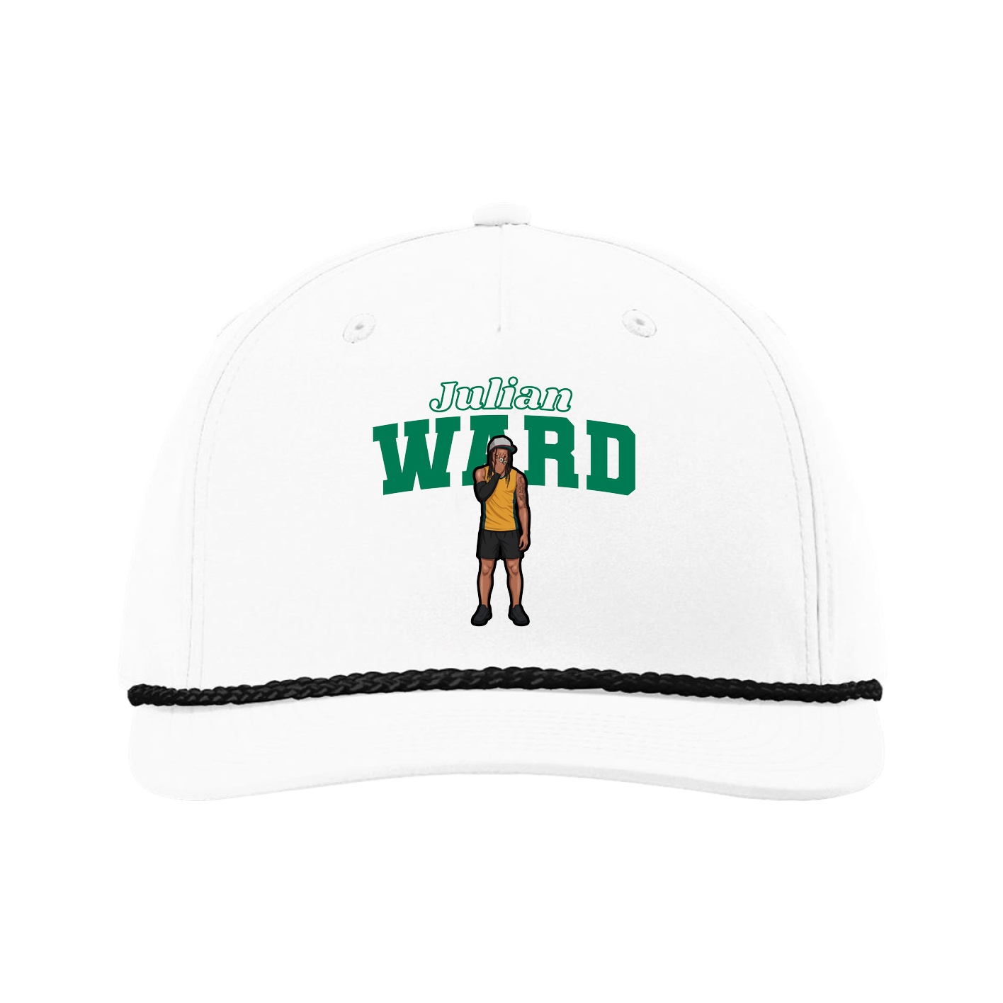 Five-Panel Classic Rope Cap — Name Arch in White