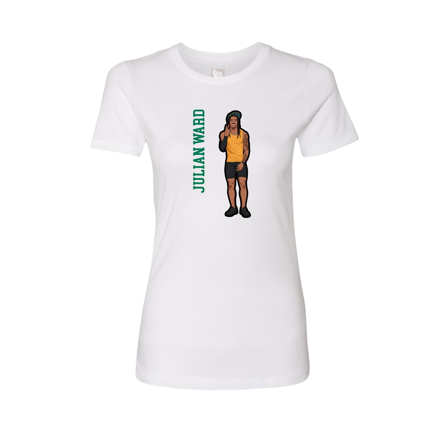 Womens Tee — Name Vertical in White