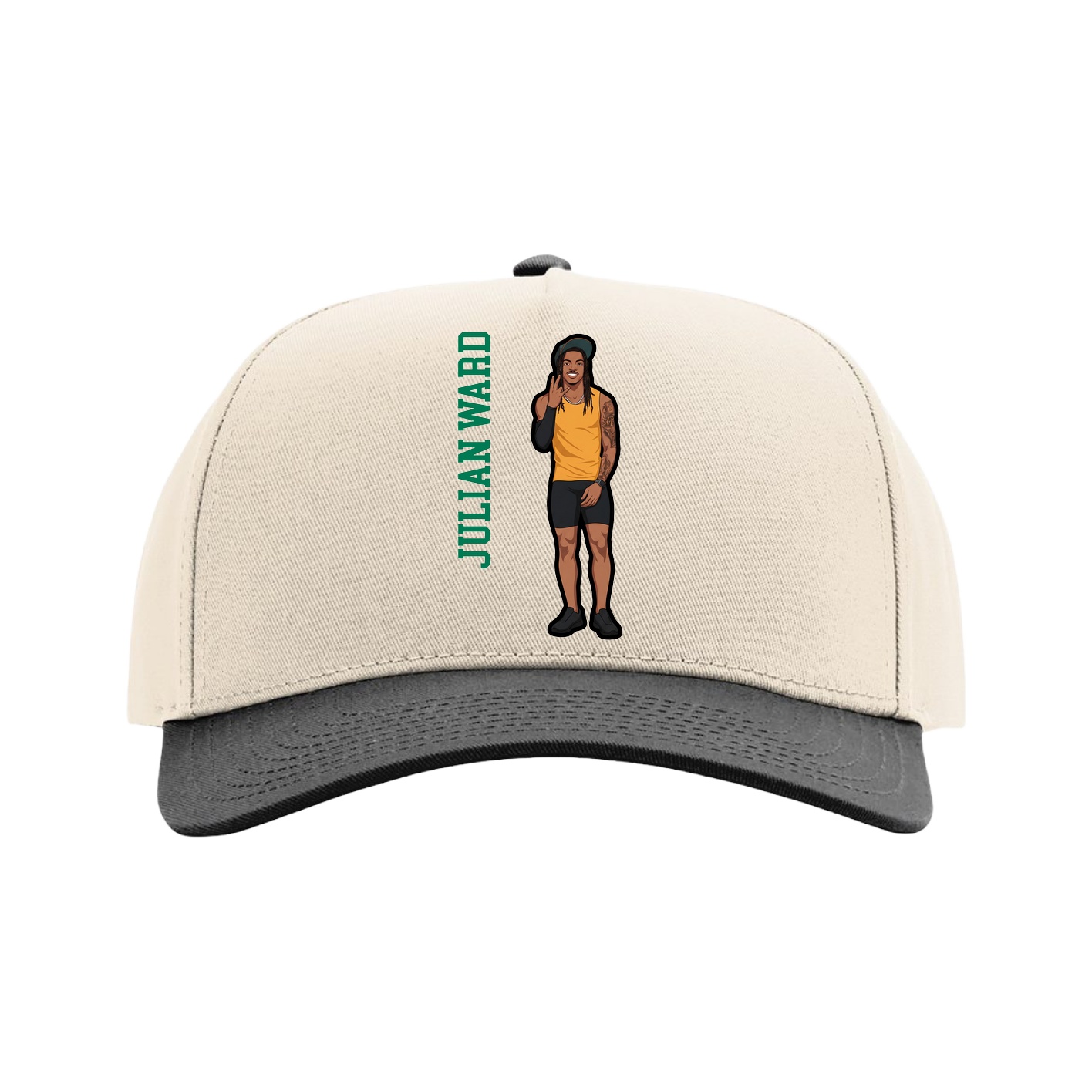 Full Fabric Five-Panel Champ Cap — Name Vertical in Cream/Black
