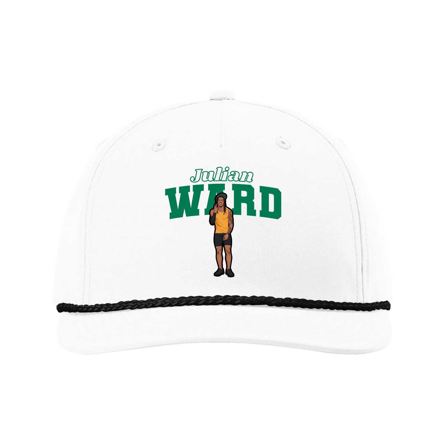Five-Panel Classic Rope Cap — Name Arch in White