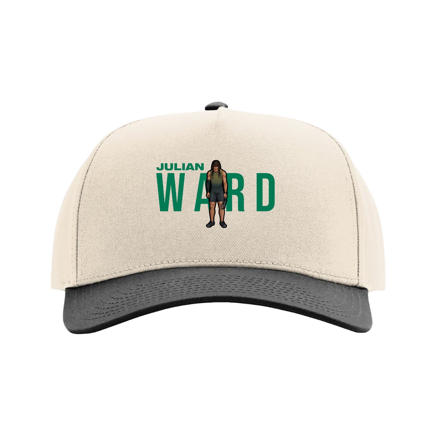 Full Fabric Five-Panel Champ Cap — Player Name in Cream/Black