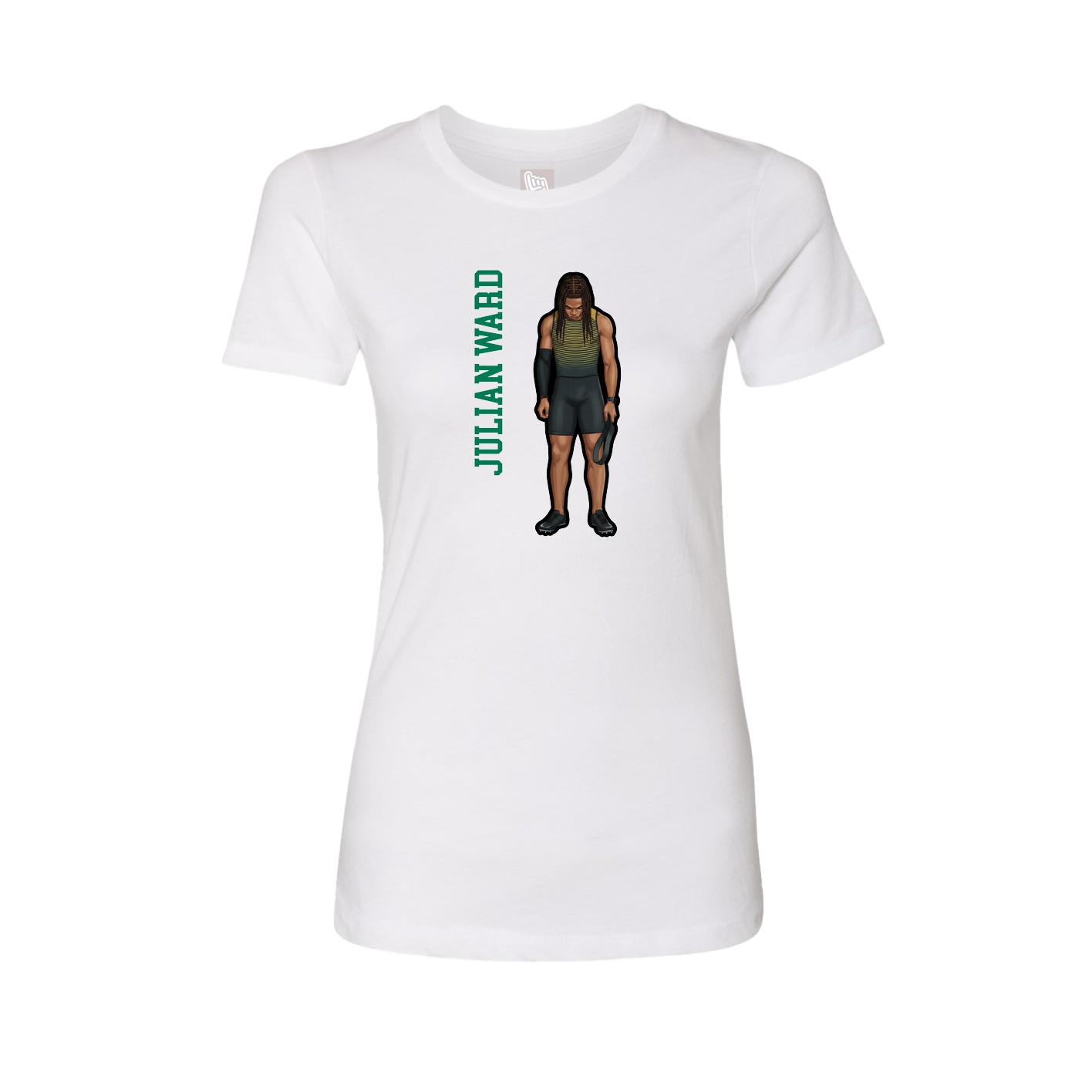 Womens Tee — Name Vertical in White