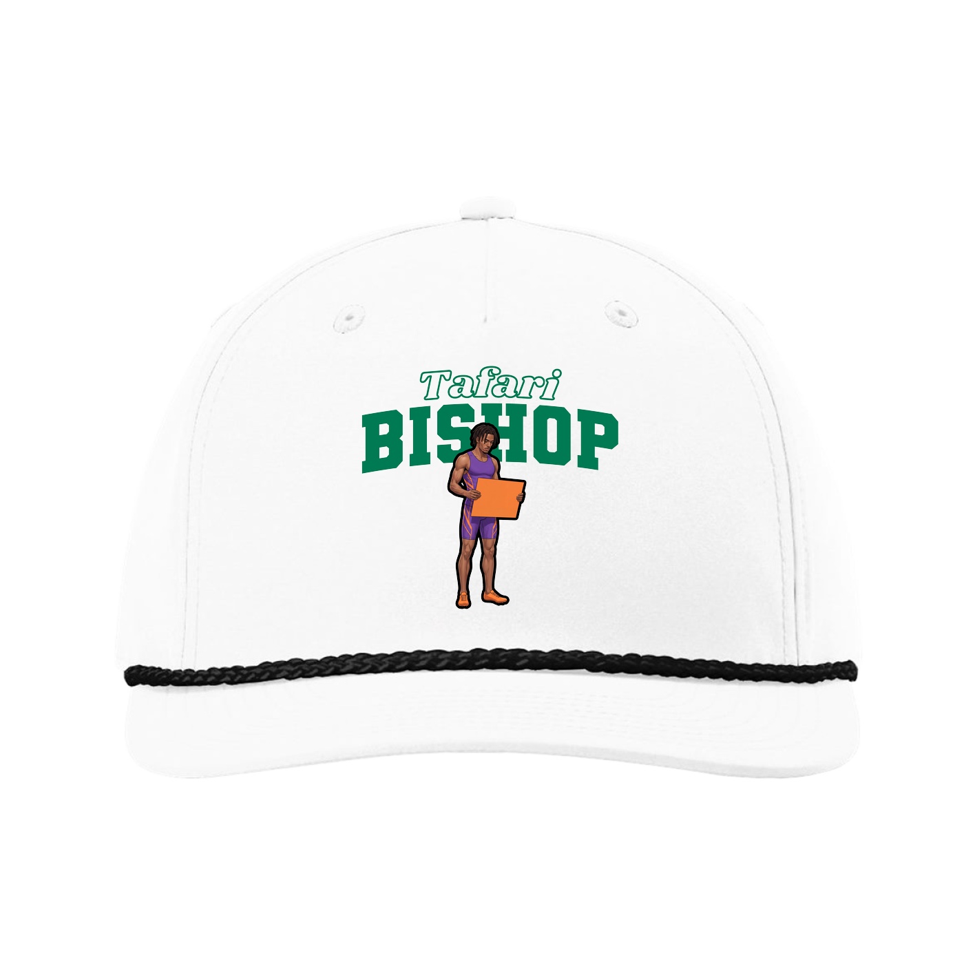 Five-Panel Classic Rope Cap — Name Arch in White