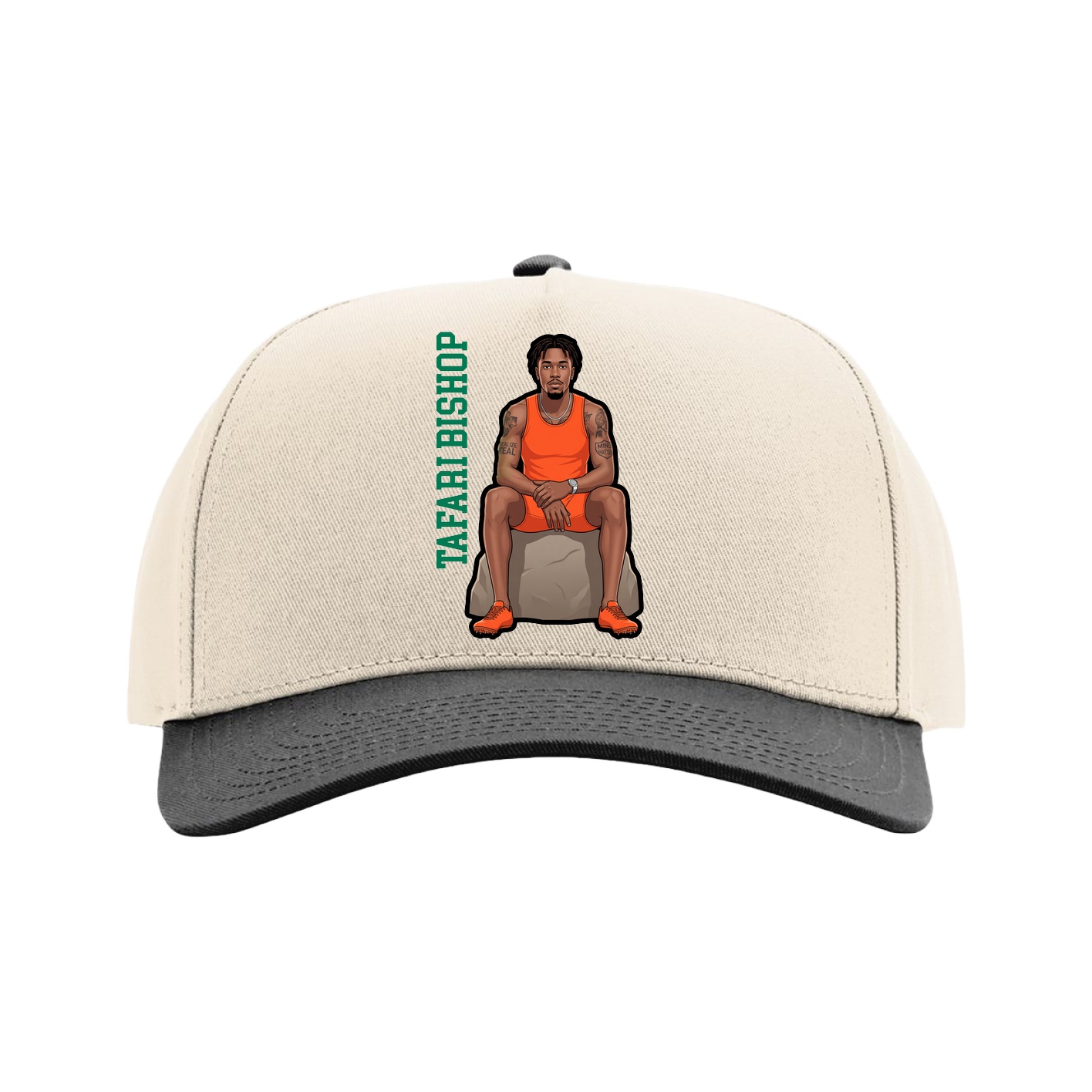 Full Fabric Five-Panel Champ Cap — Name Vertical in Cream/Black