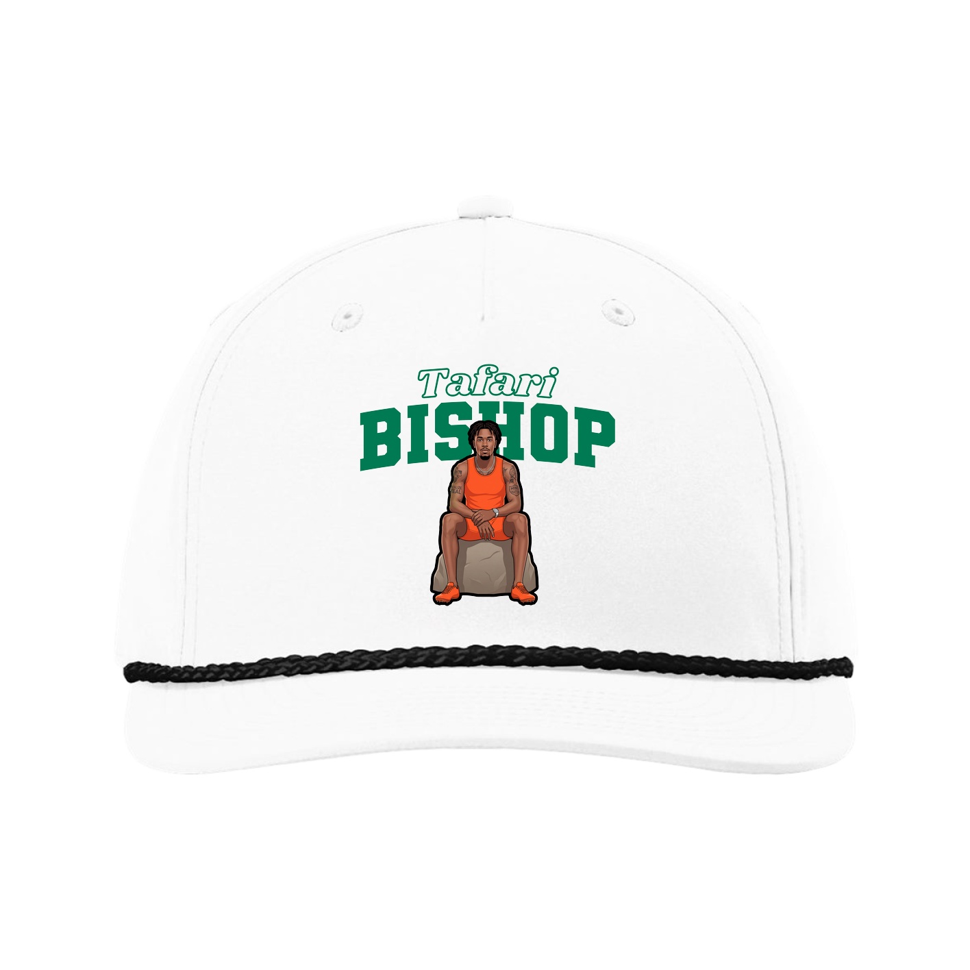 Five-Panel Classic Rope Cap — Name Arch in White