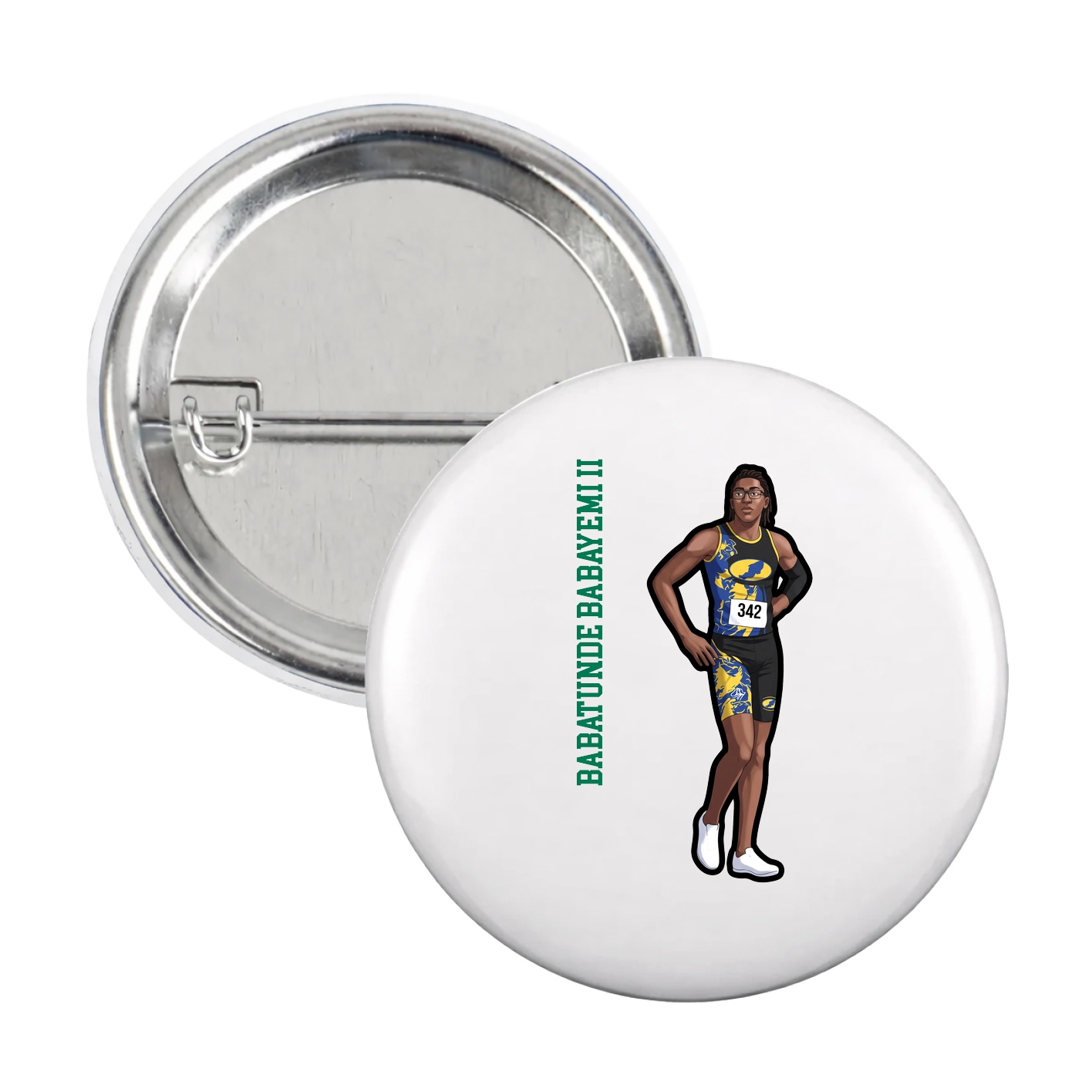 Game Day Button — Name Vertical in White