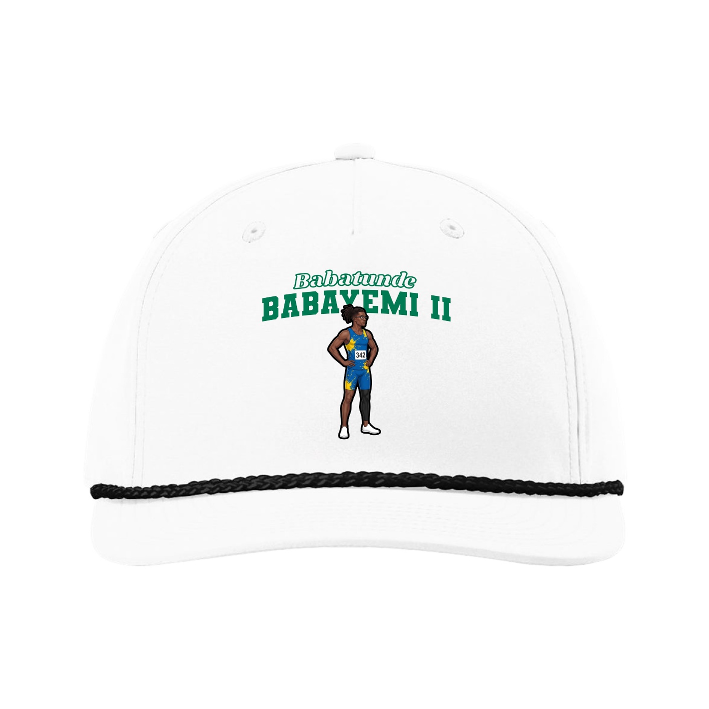 Five-Panel Classic Rope Cap — Name Arch in White