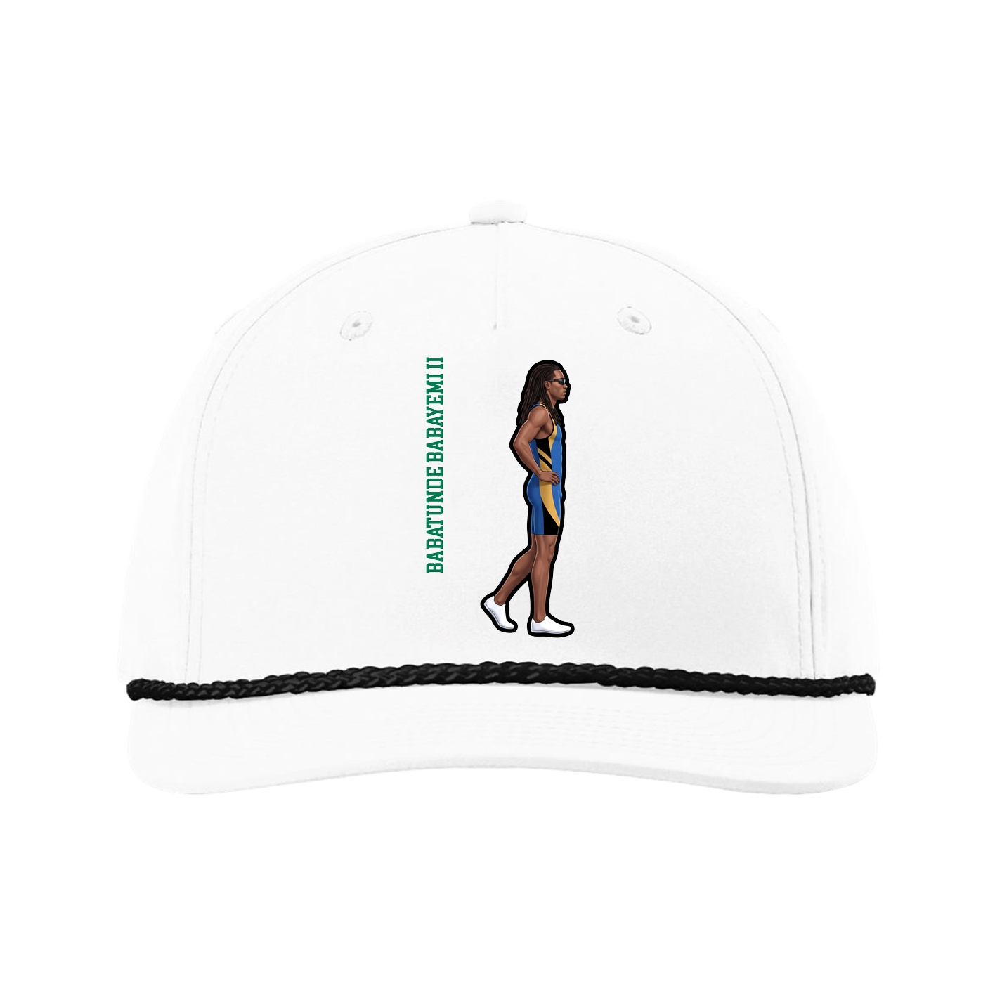 Five-Panel Classic Rope Cap — Name Vertical in White