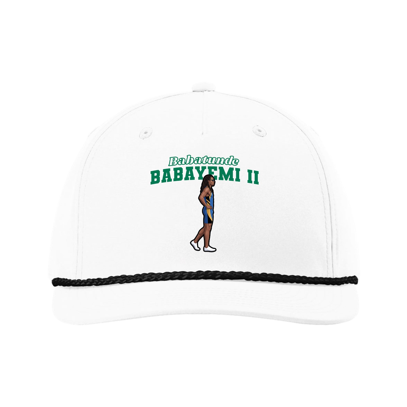 Five-Panel Classic Rope Cap — Name Arch in White