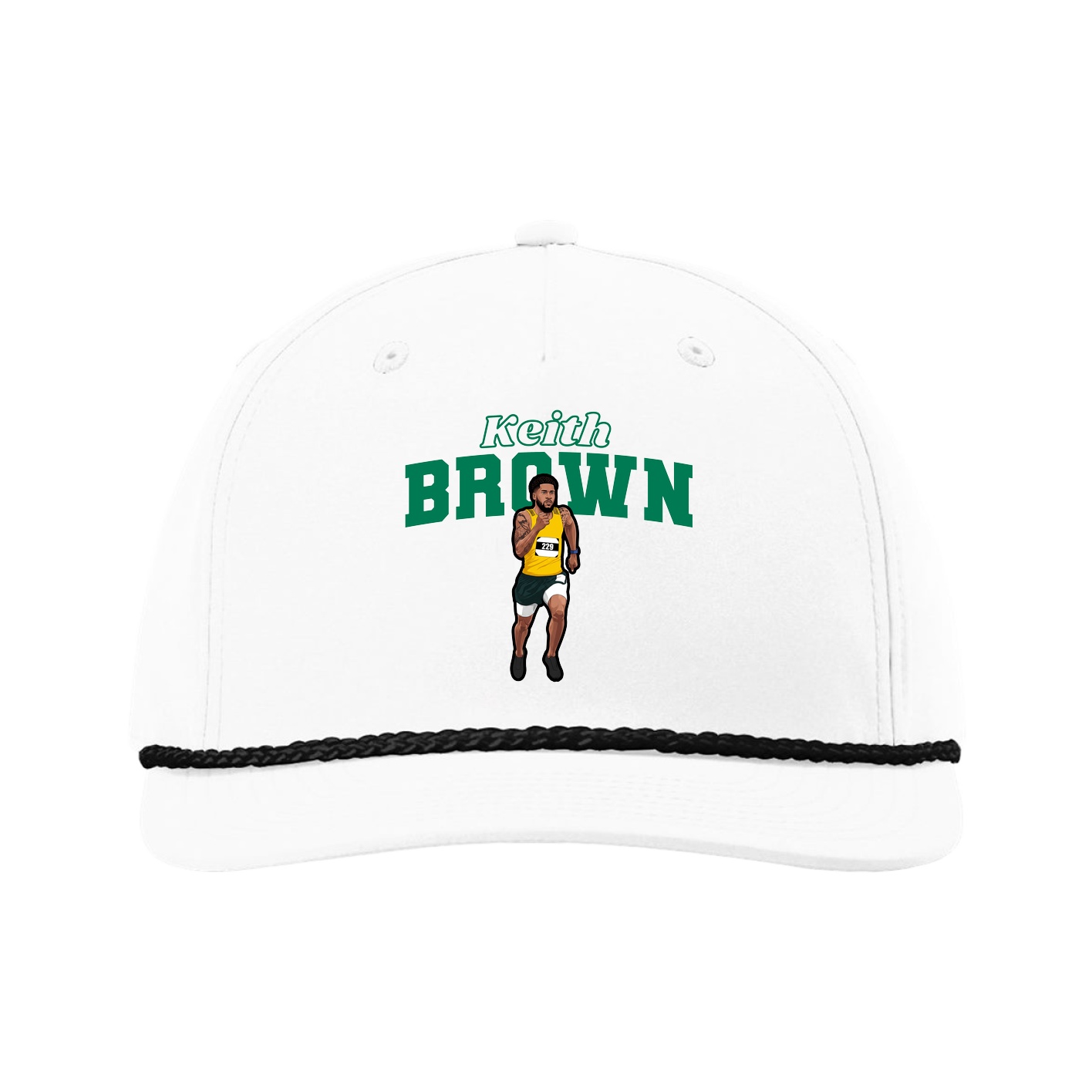 Five-Panel Classic Rope Cap — Name Arch in White
