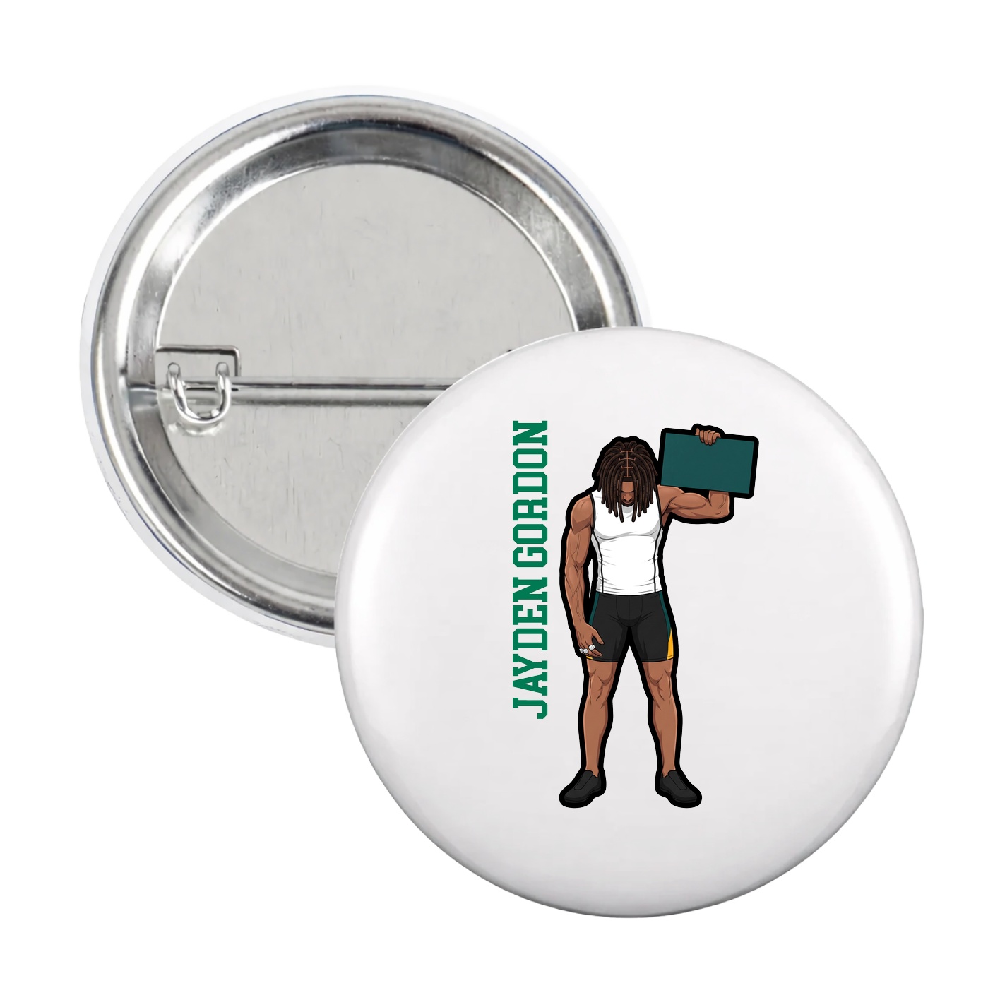 Game Day Button — Name Vertical in White