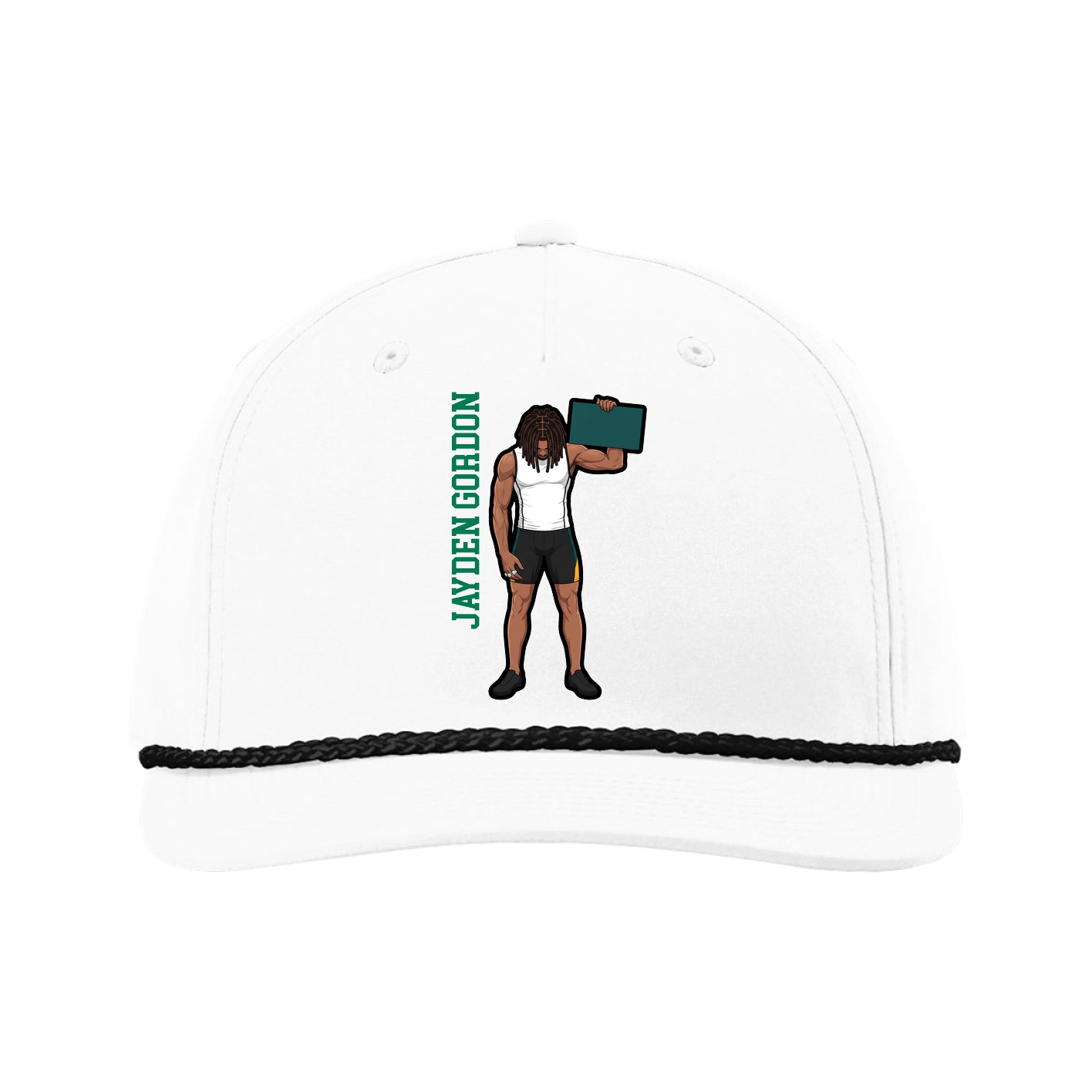 Five-Panel Classic Rope Cap — Name Vertical in White