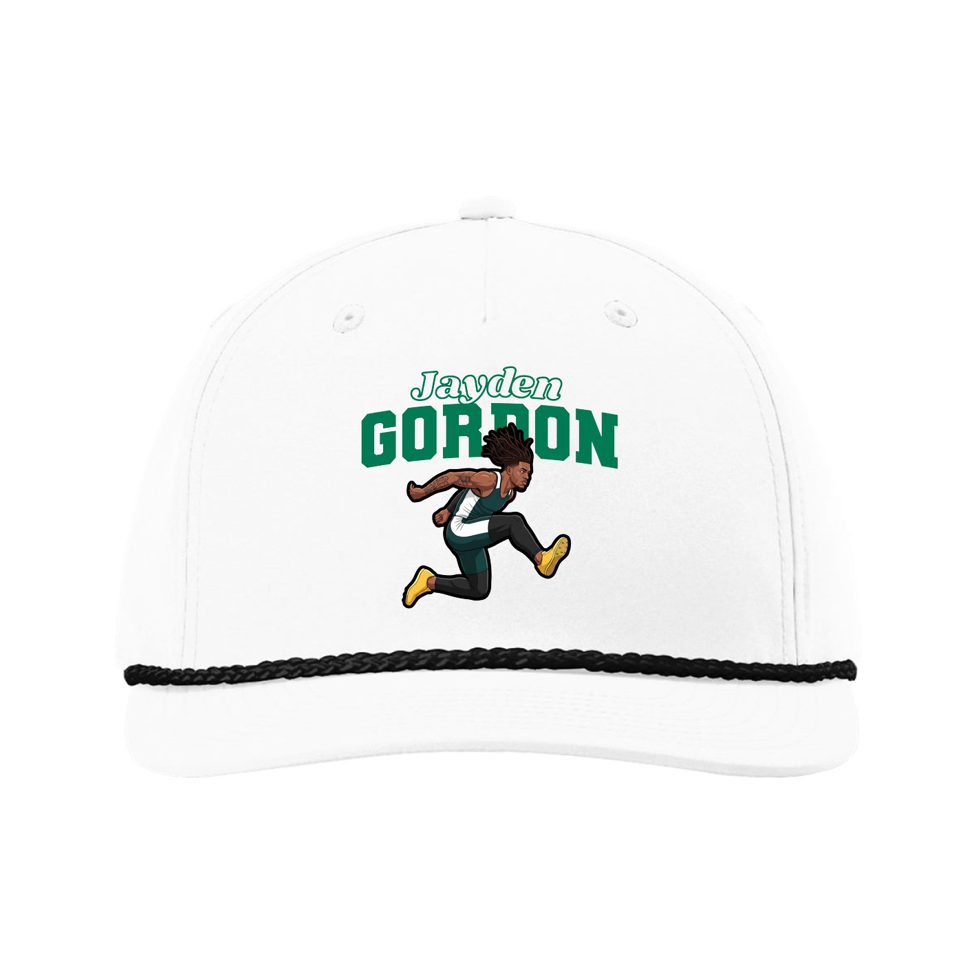 Five-Panel Classic Rope Cap — Name Arch in White