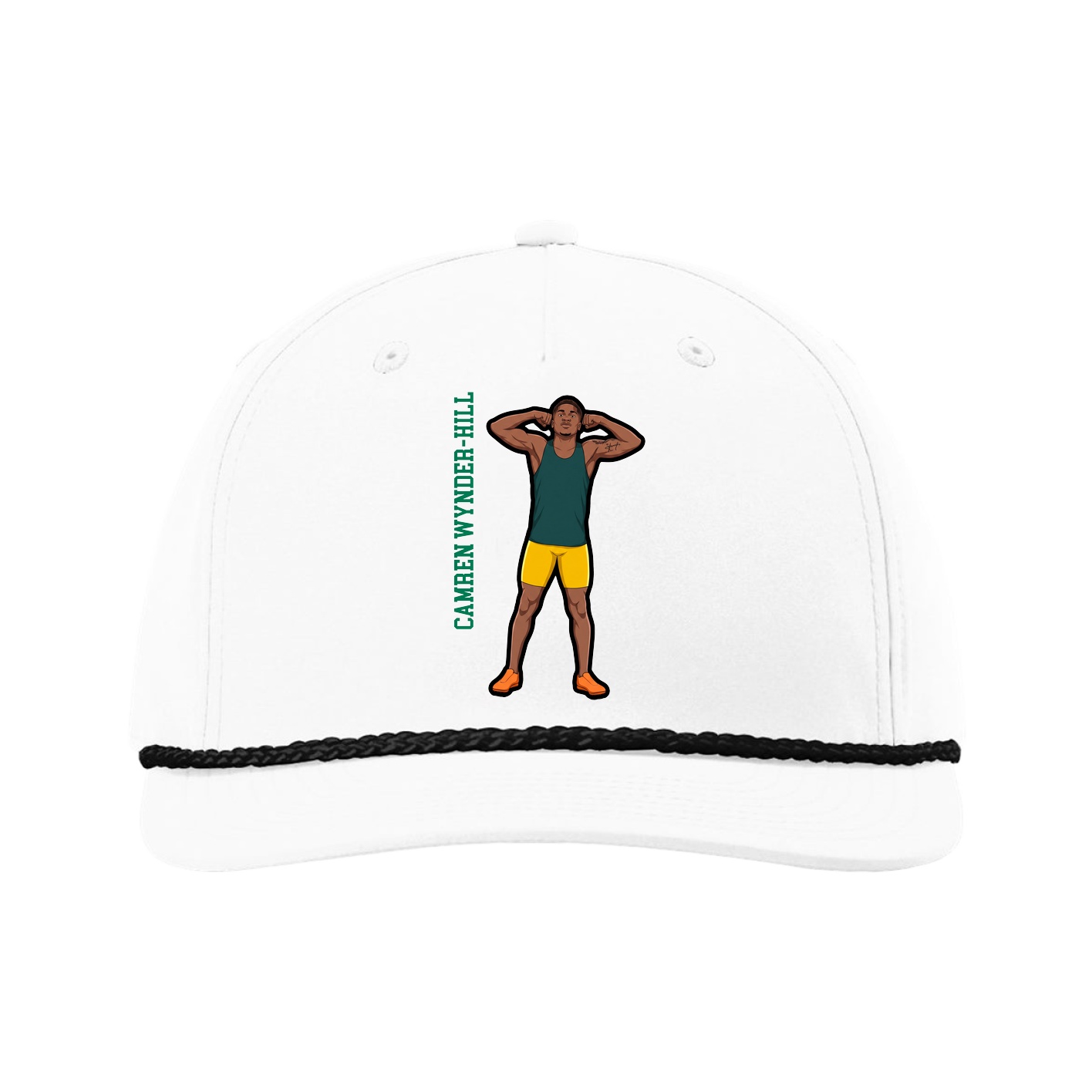 Five-Panel Classic Rope Cap — Name Vertical in White