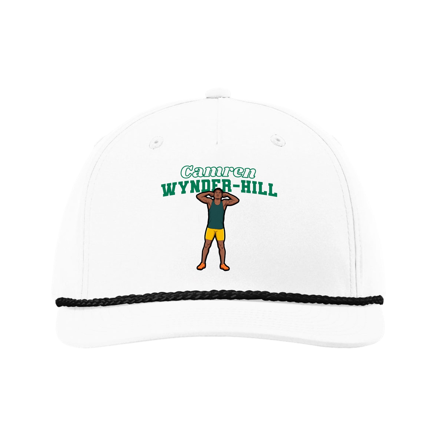 Five-Panel Classic Rope Cap — Name Arch in White