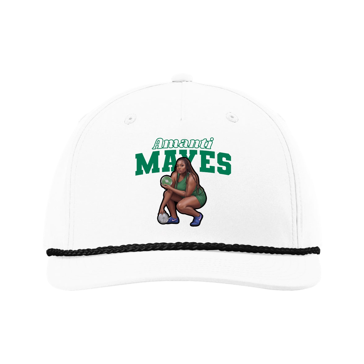 Five-Panel Classic Rope Cap — Name Arch in White