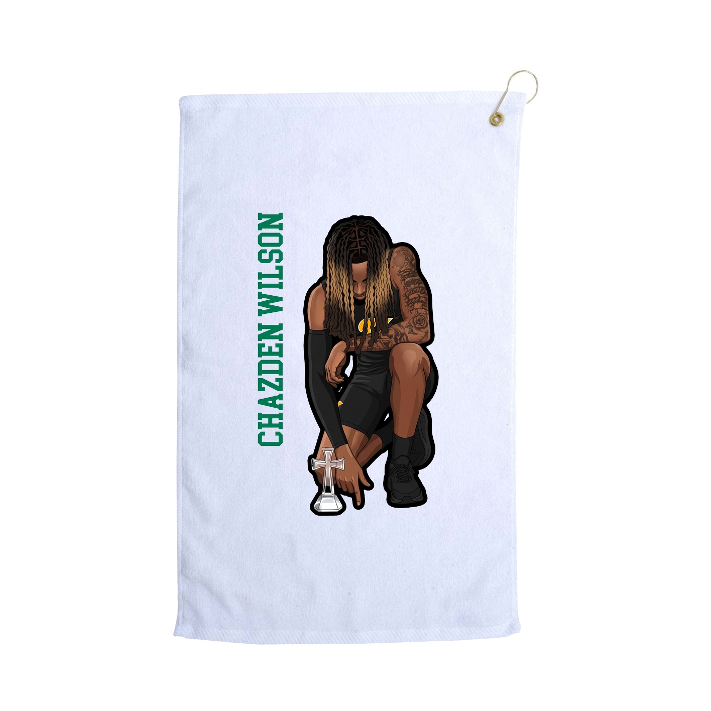 Golf Towel — Name Vertical in White