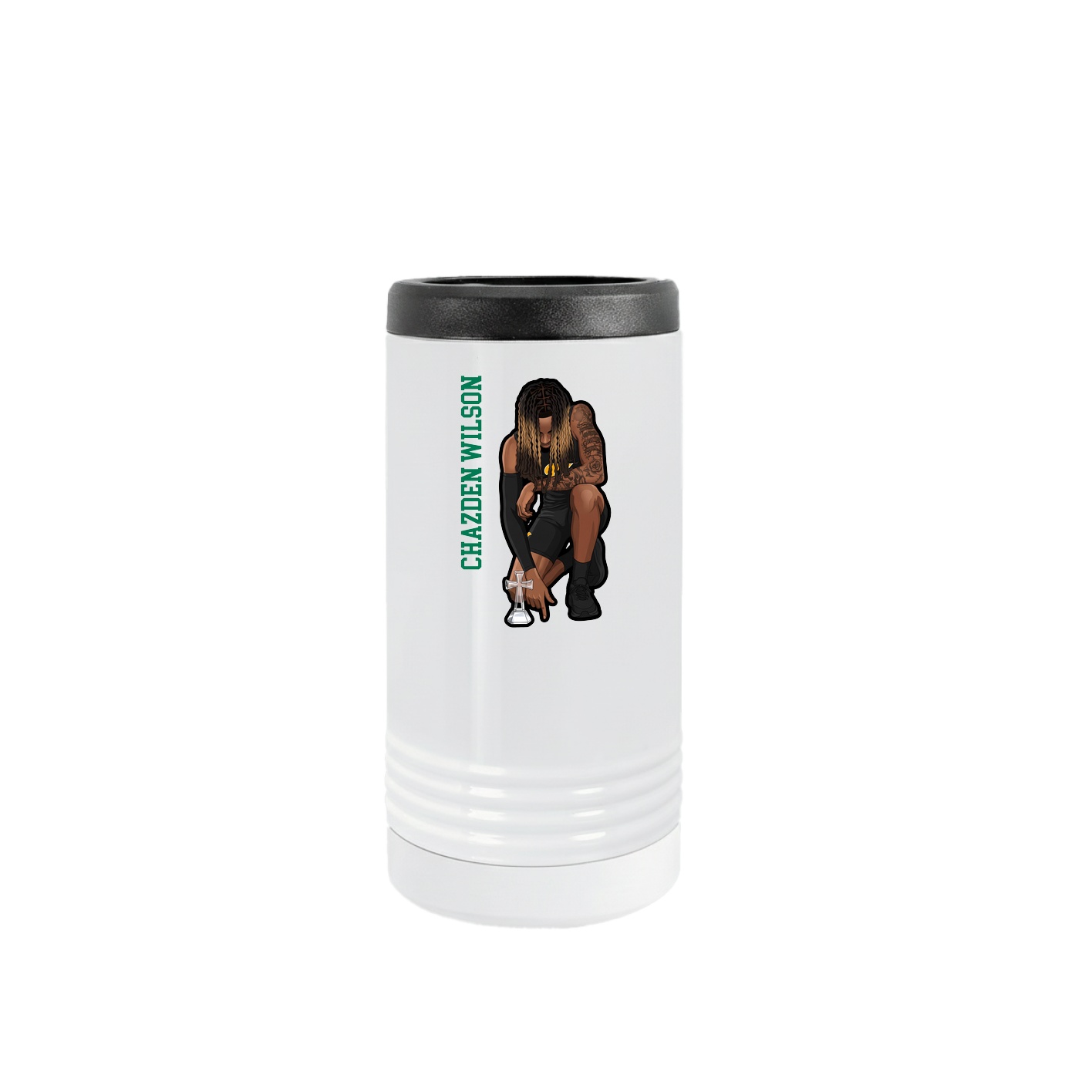 Slim Beverage Holder — Name Vertical in White