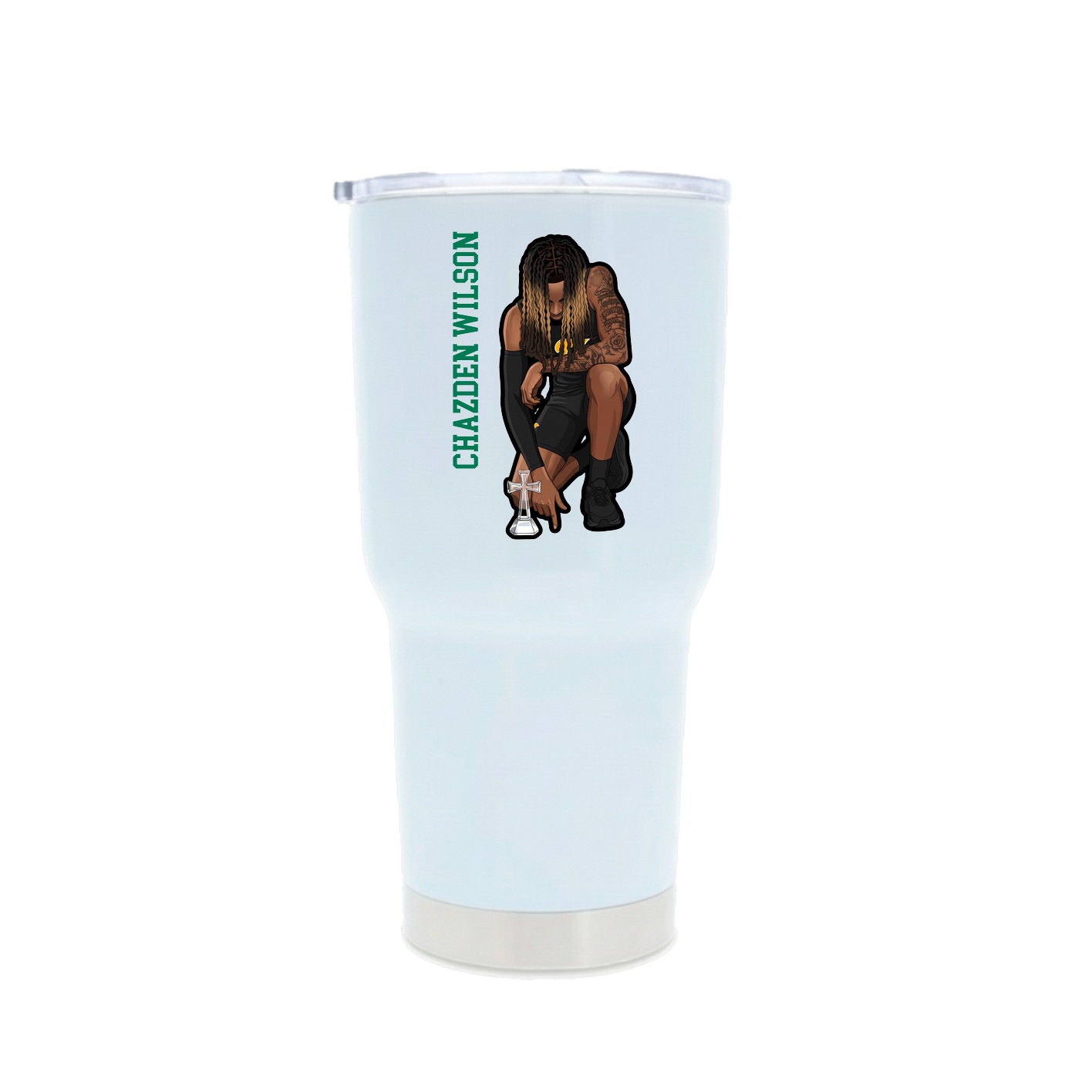 30oz Stainless Steel Tumbler — Name Vertical in White