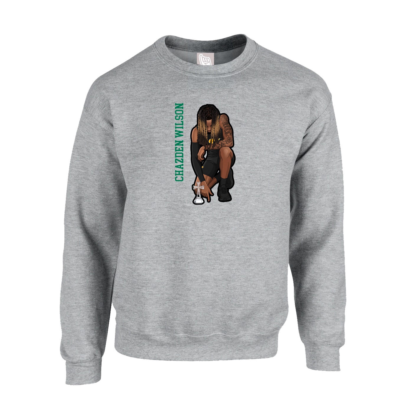 Fleece Crew — Name Vertical in Grey