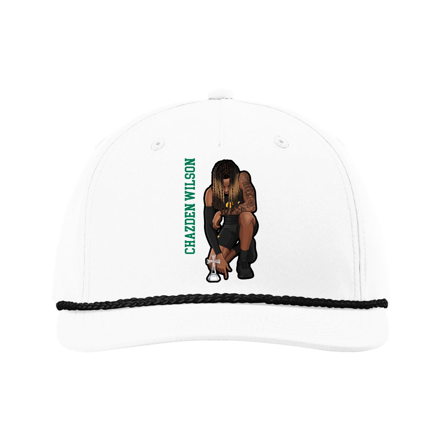 Five-Panel Classic Rope Cap — Name Vertical in White