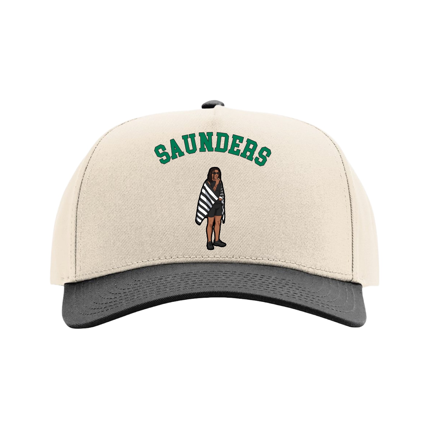 Full Fabric Five-Panel Champ Cap — Shirsey Arch in Cream/Black