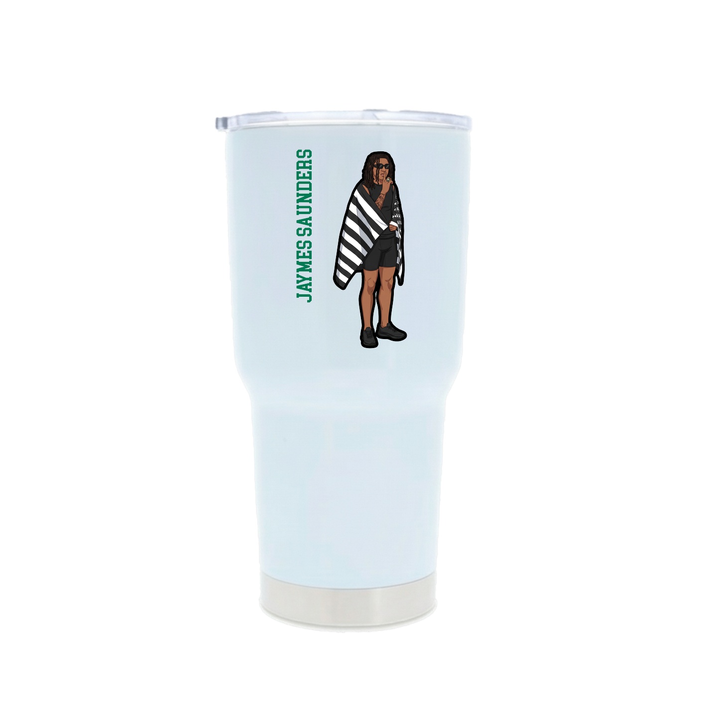 30oz Stainless Steel Tumbler — Name Vertical in White