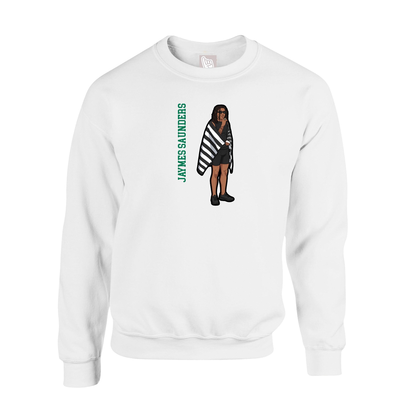 Fleece Crew — Name Vertical in White