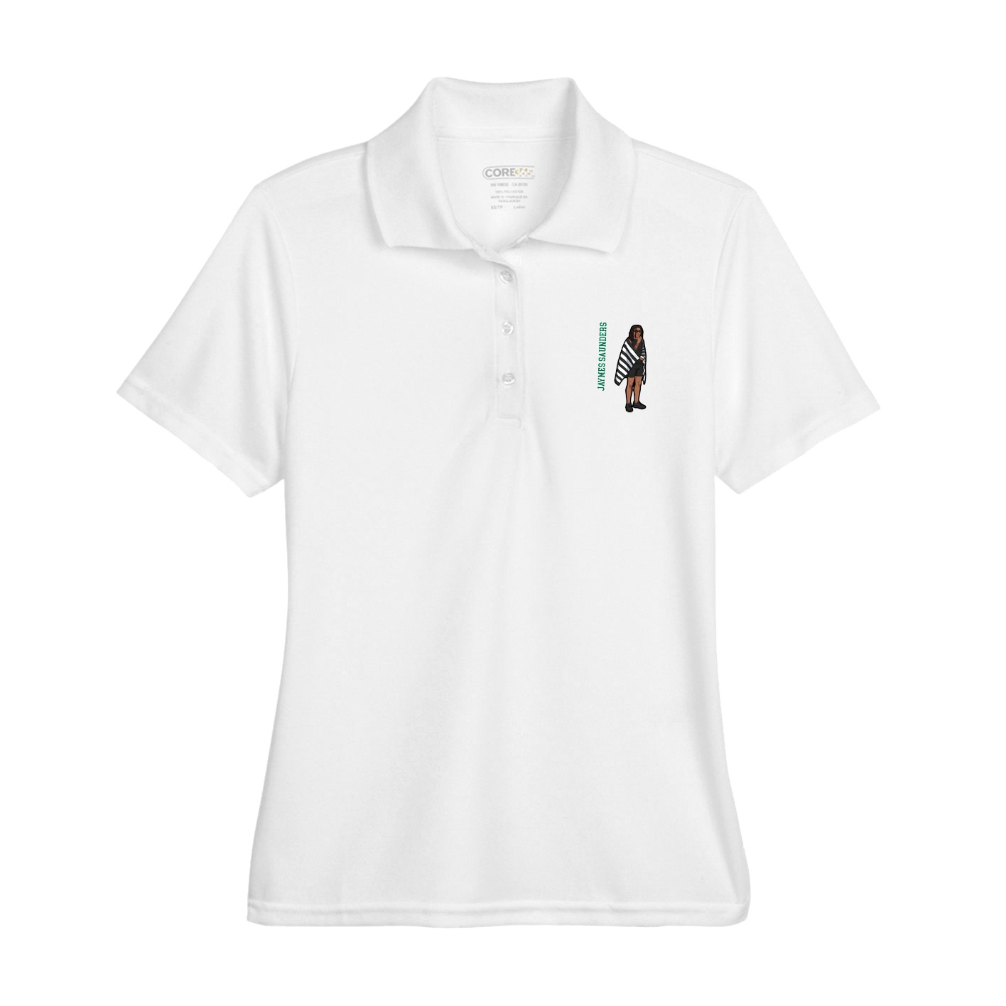 Womens Performance Polo — Name Vertical in White