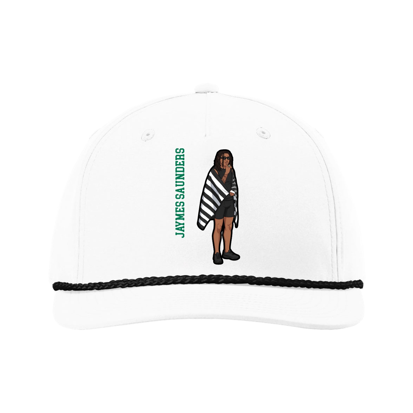 Five-Panel Classic Rope Cap — Name Vertical in White