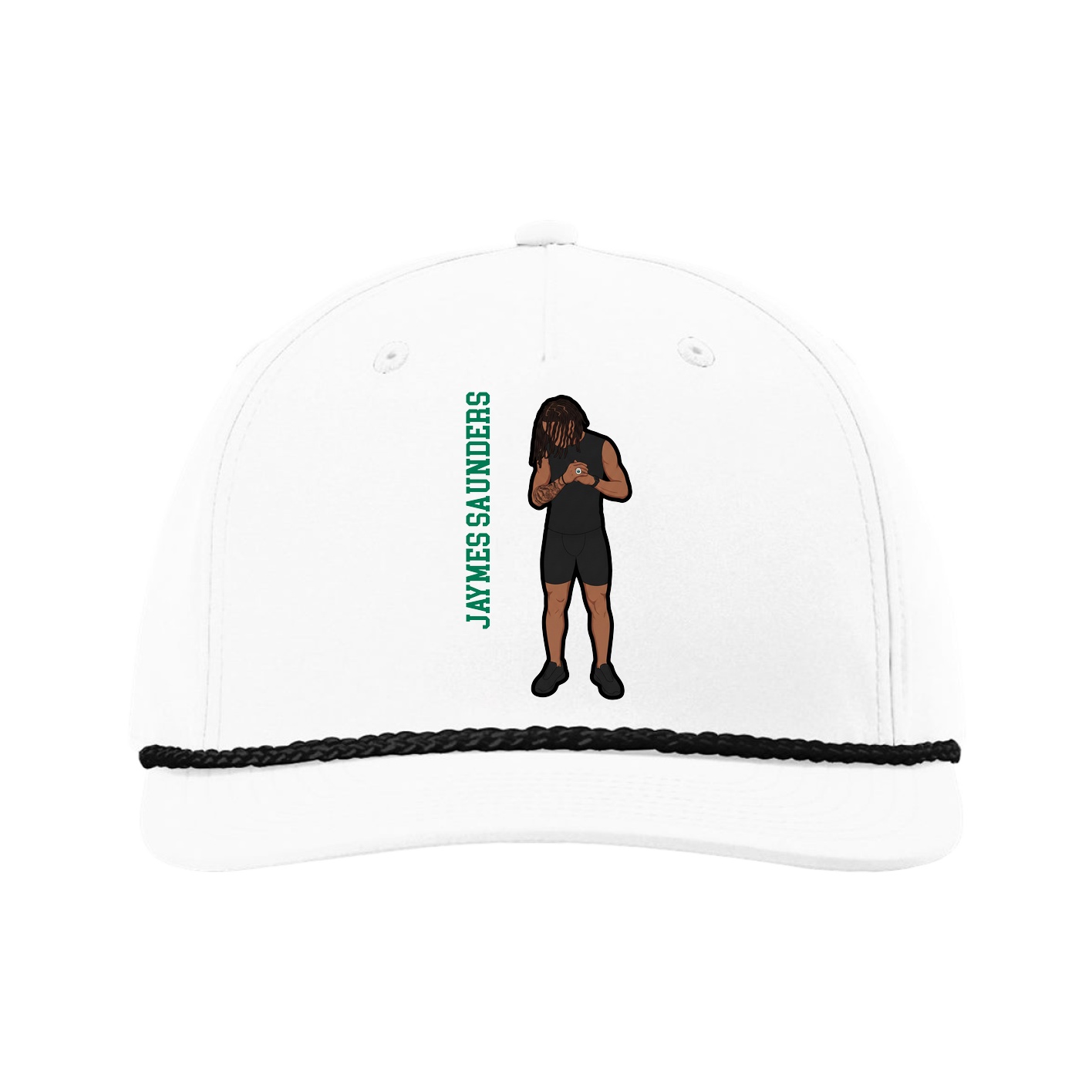 Five-Panel Classic Rope Cap — Name Vertical in White