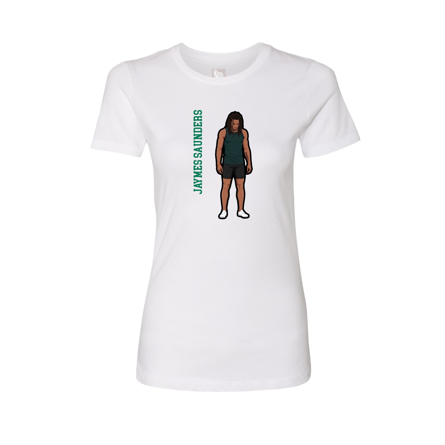 Womens Tee — Name Vertical in White