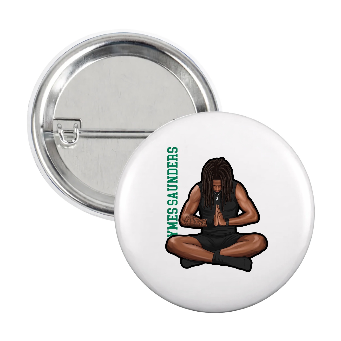 Game Day Button — Name Vertical in White