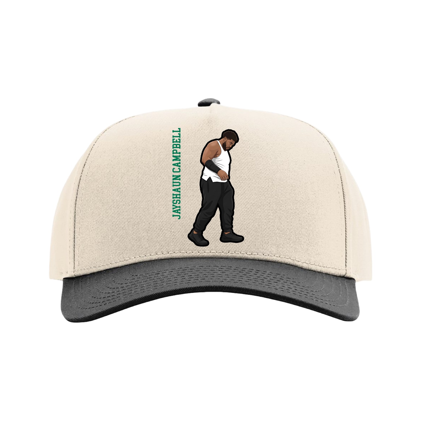 Full Fabric Five-Panel Champ Cap — Name Vertical in Cream/Black