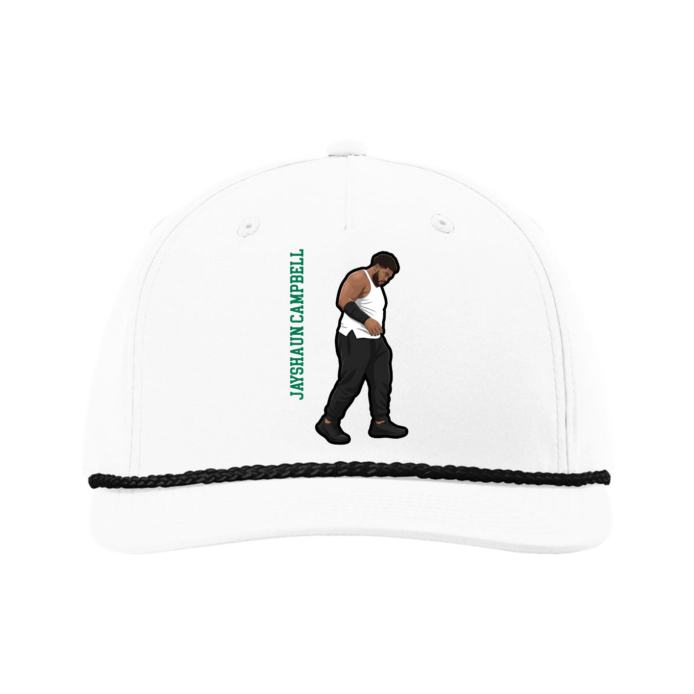 Five-Panel Classic Rope Cap — Name Vertical in White