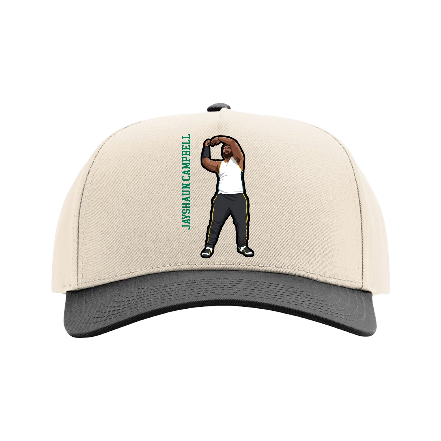 Full Fabric Five-Panel Champ Cap — Name Vertical in Cream/Black