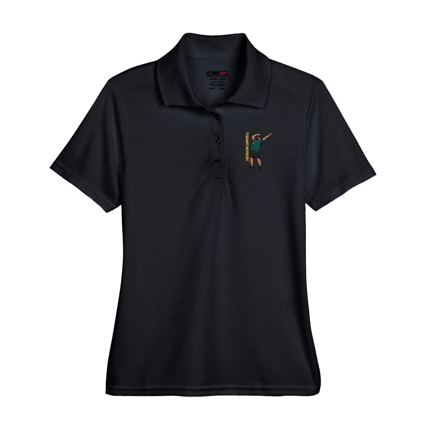 Performance Polo — Name Vertical in Black