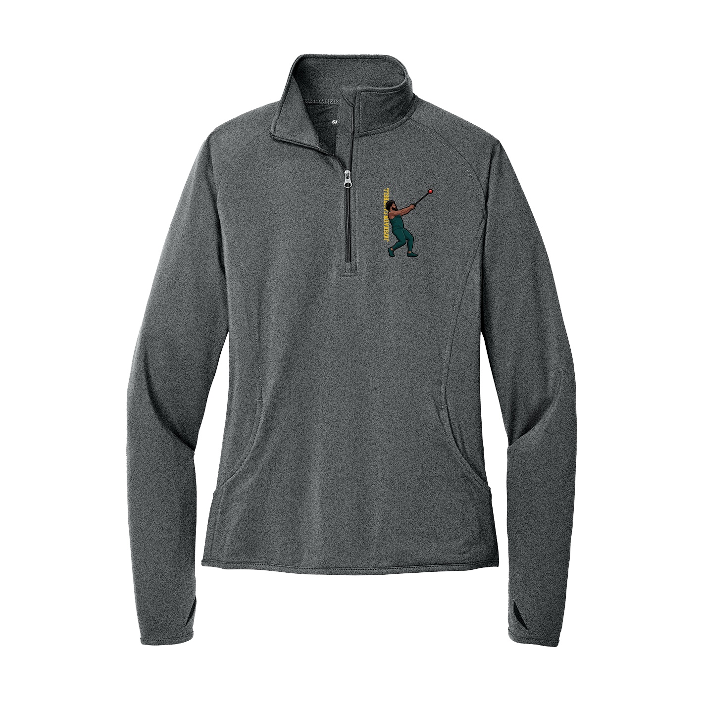 Women's Q-Zip Pullover — Name Vertical in Grey