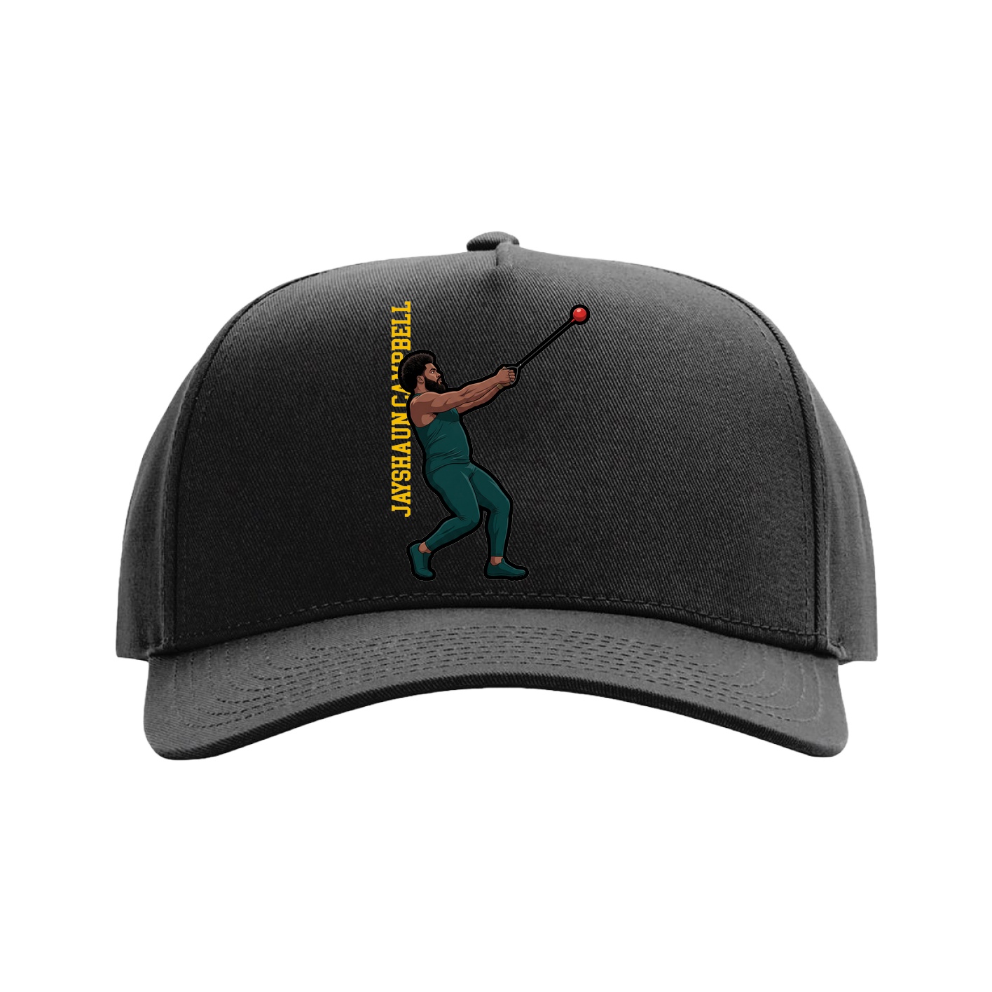 Full Fabric Five-Panel Champ Cap — Name Vertical in Black