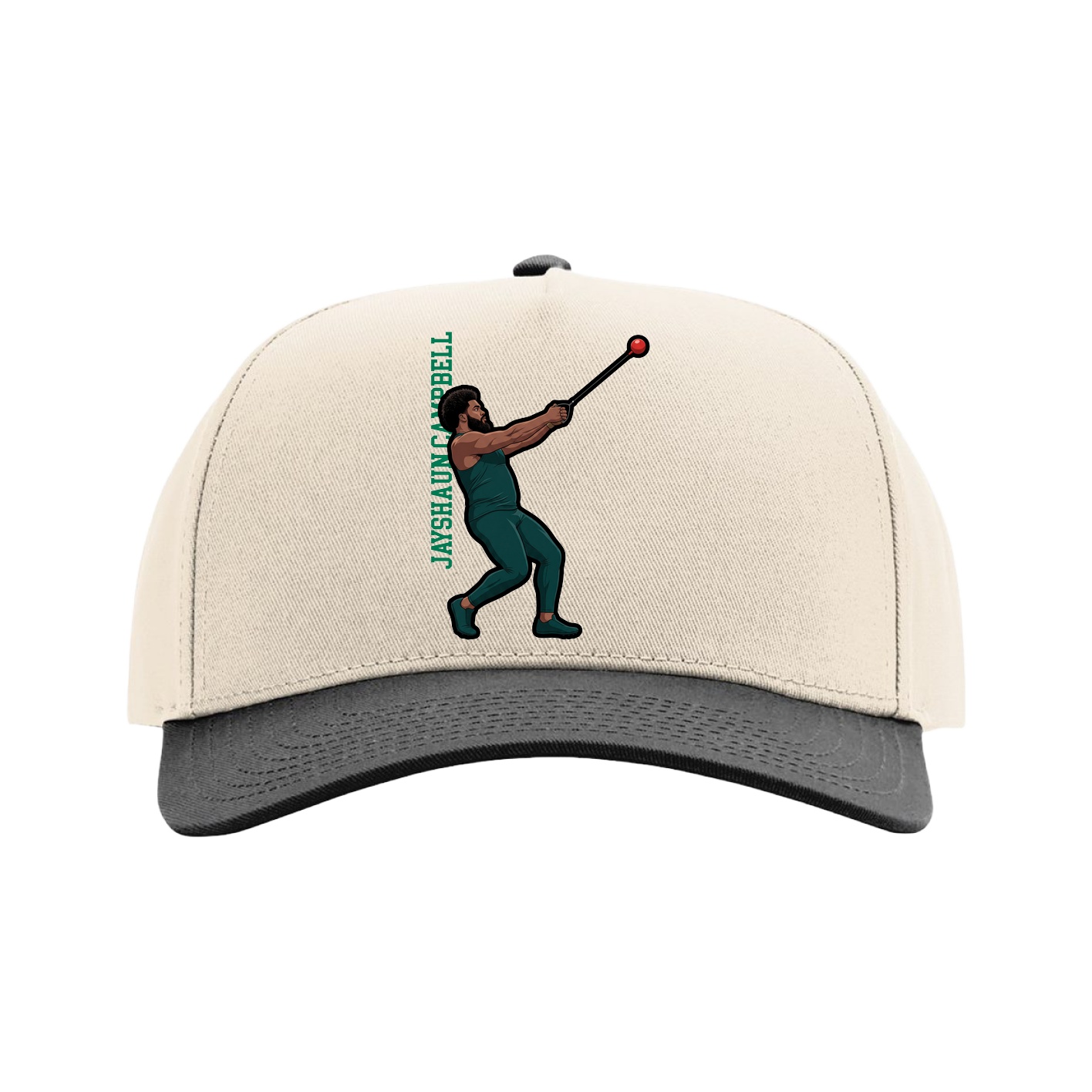 Full Fabric Five-Panel Champ Cap — Name Vertical in Cream/Black