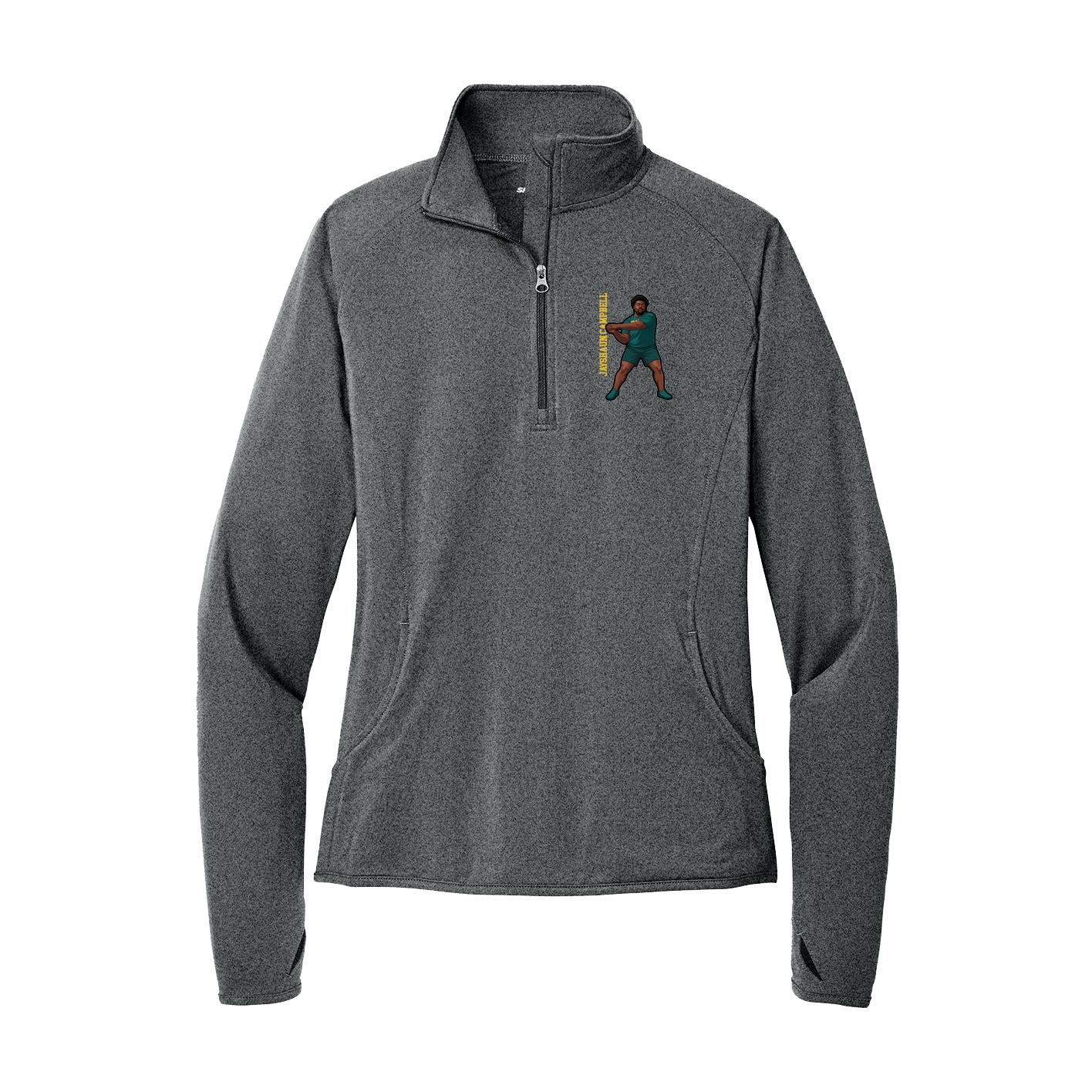Women's Q-Zip Pullover — Name Vertical in Grey