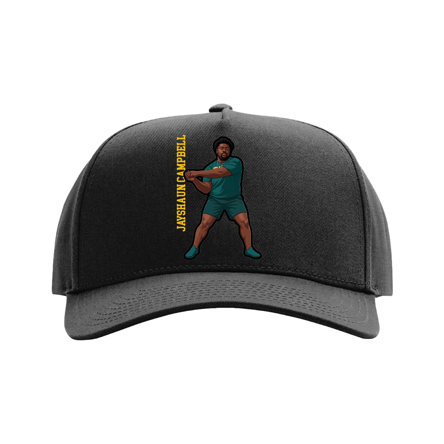 Full Fabric Five-Panel Champ Cap — Name Vertical in Black
